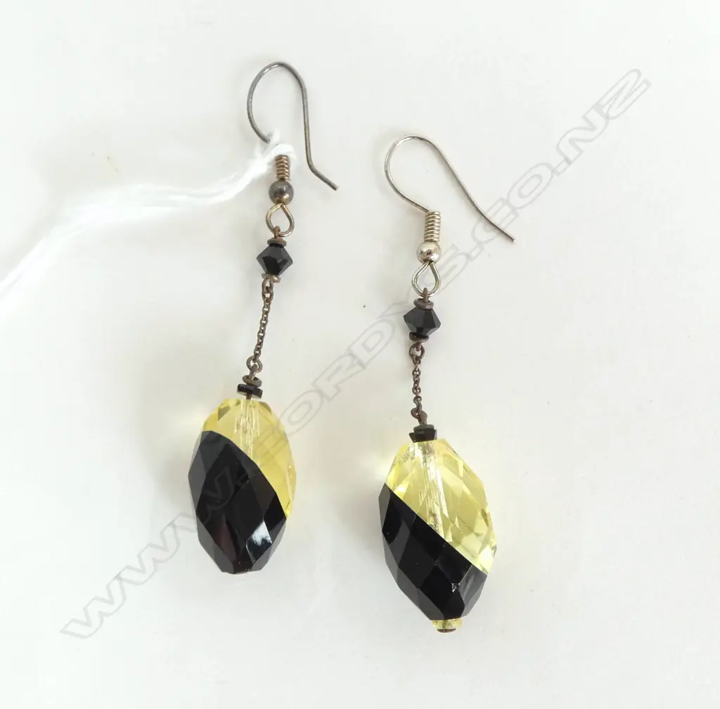 PR VINTAGE EURANUIM GLASS DROP EARRINGS L.60mm Image 1++