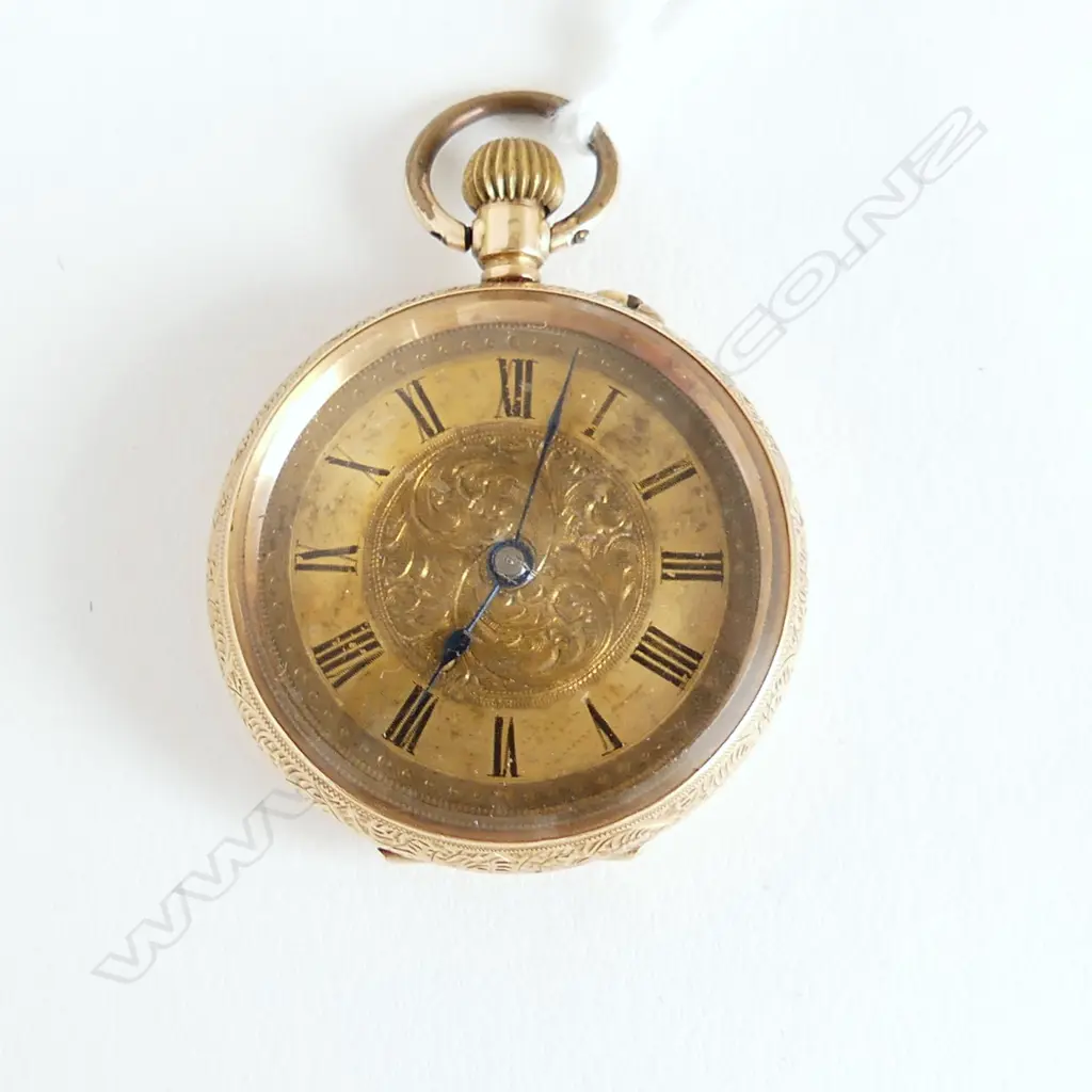 14ct YELLOW GOLD LADIES POCKET WATCH open face 21.68gms Image 1++
