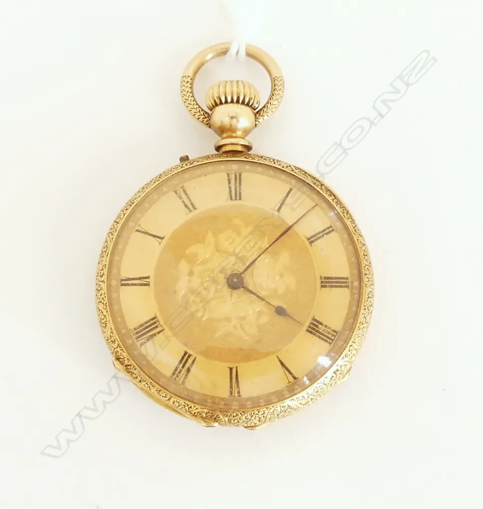 18ct YELLOW GOLD LADIES POCKET WATCH open face 35.5gms Image 1++