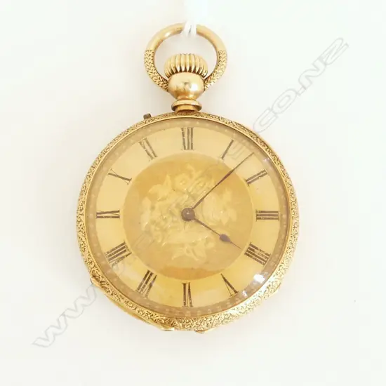 18ct YELLOW GOLD LADIES POCKET WATCH open face 35.5gms