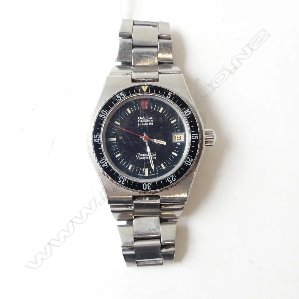 VINTAGE OMEGA ELECTRONIC SEAMASTER CHRONOGRAPH GENT'S WRISTWATCH all stainless orig strap. Not running. With booklet Image 1++