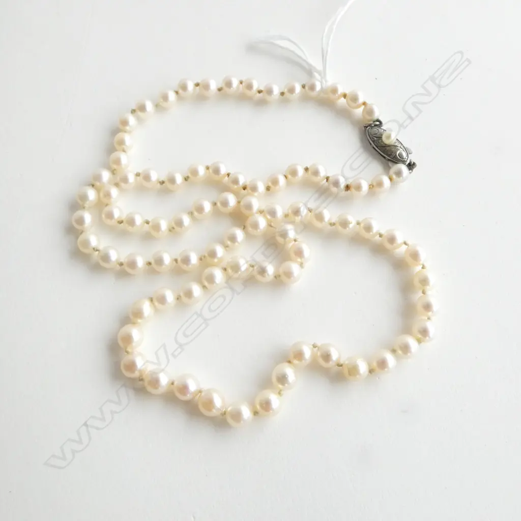 CULTURED PEARL NECKLACE fairly uniform w silver clasp L.500mm Image 1++