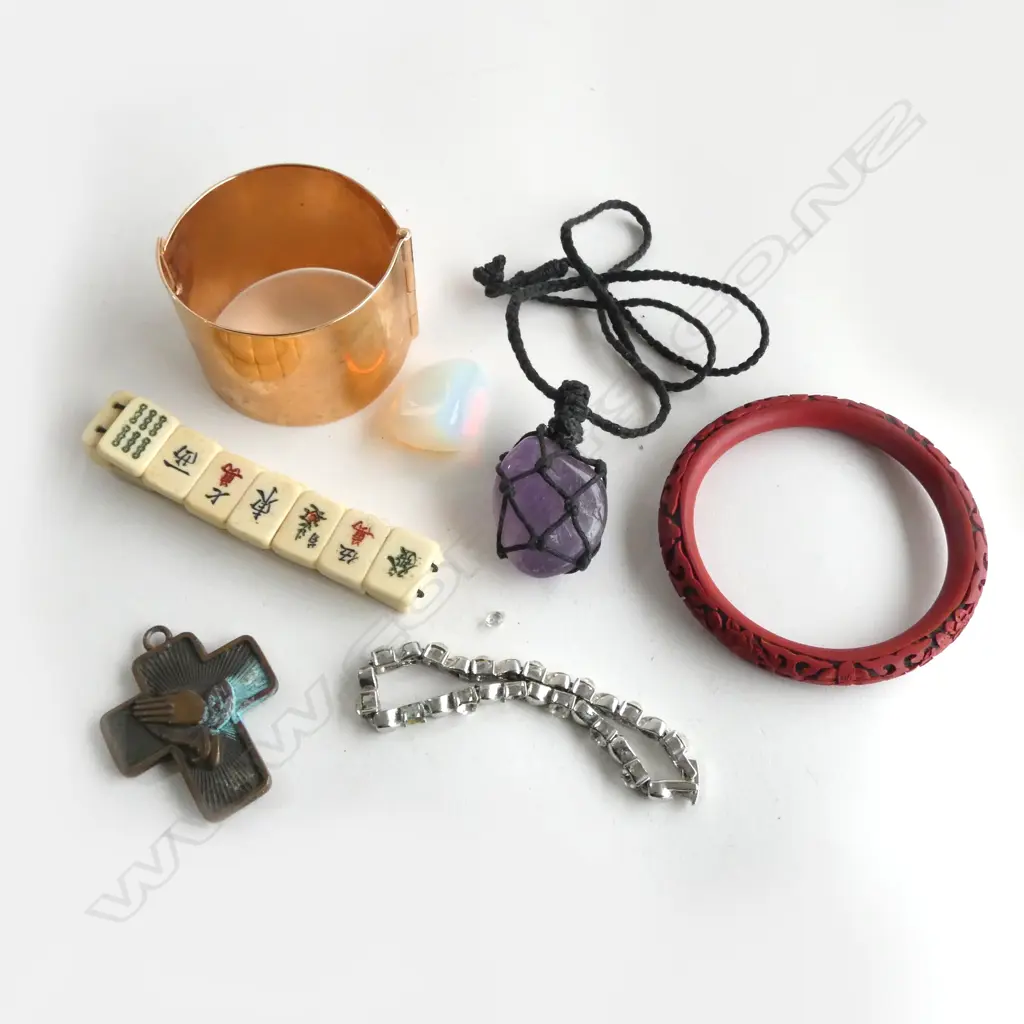 ROSE GOLD PLATE ? BANGLE + BONE MAHJONG TILE BRACELET + COSTUME JEWELLERY Image 1++