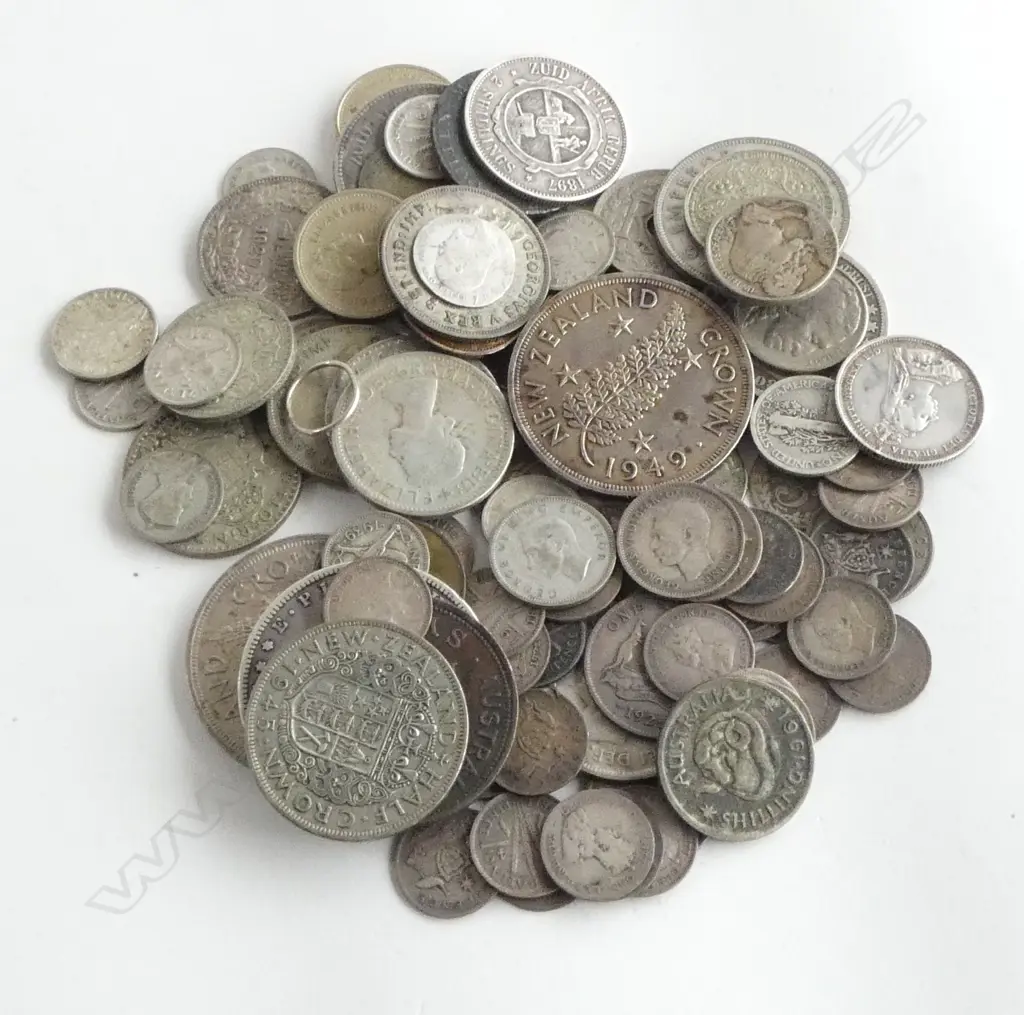 BAG OLD NZ & WORLD COINAGE: 3d's. Crown & half Crowns. USA 1888 SILVER $1. The Sydney Railway/Hanks & Lloyd  1855 token Image 1++