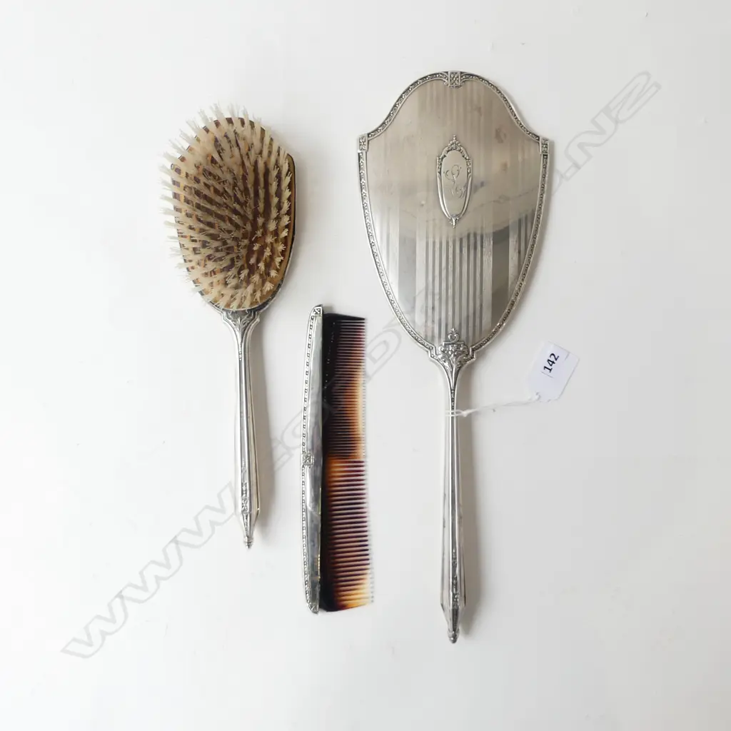 STERLING SILVER HAIR BRUSH, COMB & HAND MIRROR H.350mm FAULTS Image 1++