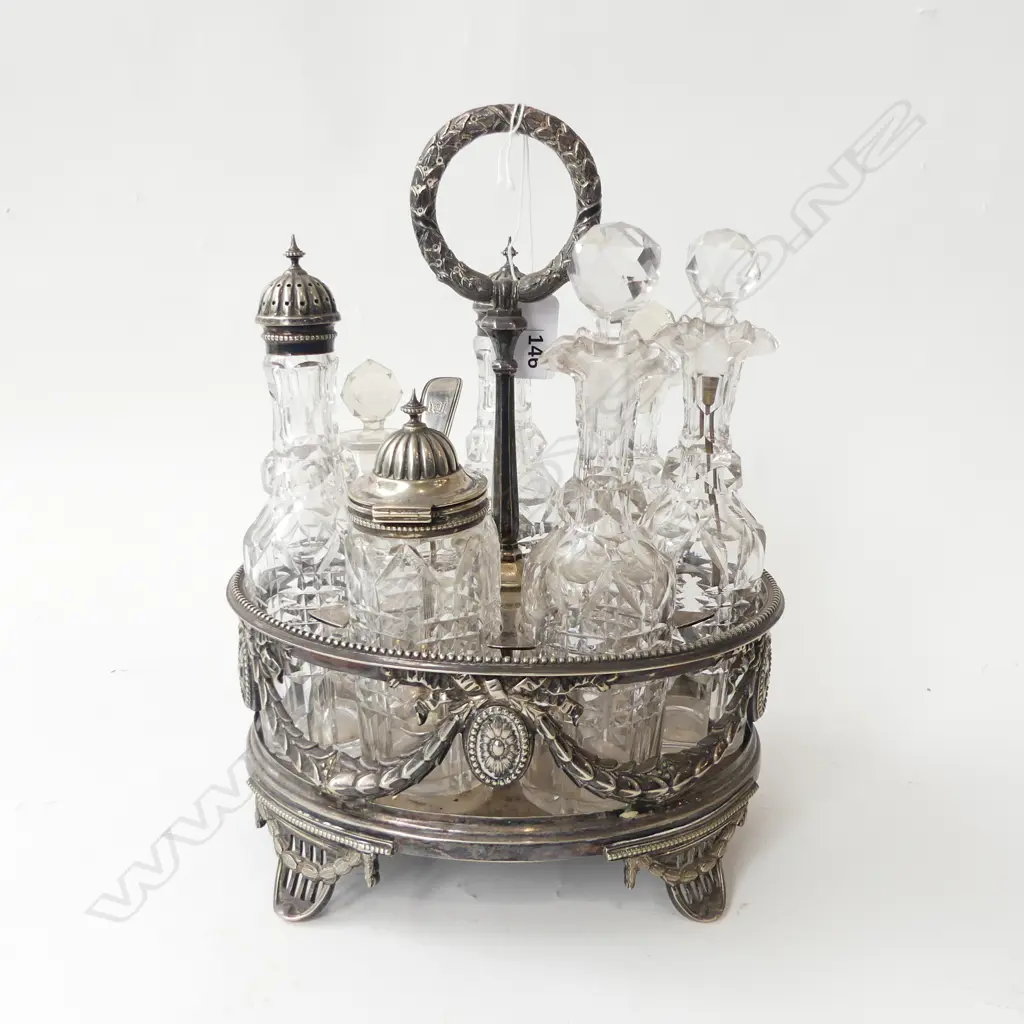 VICTORIAN SILVER PLATE SEVEN BOTTLE CRUET SET swag & laurel wreath decoration H.275mm Image 1++