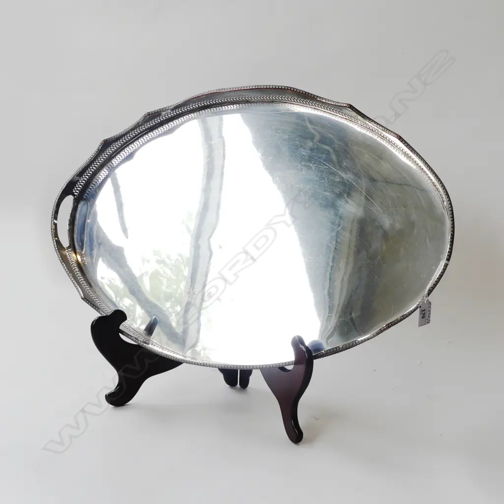 LARGE ANTIQUE GALLERY TRAY SILVER OVER COPPER HARROWBY UK (SMALL AREA OF BLEEDING), L.620MM W.410MM  Image 1++
