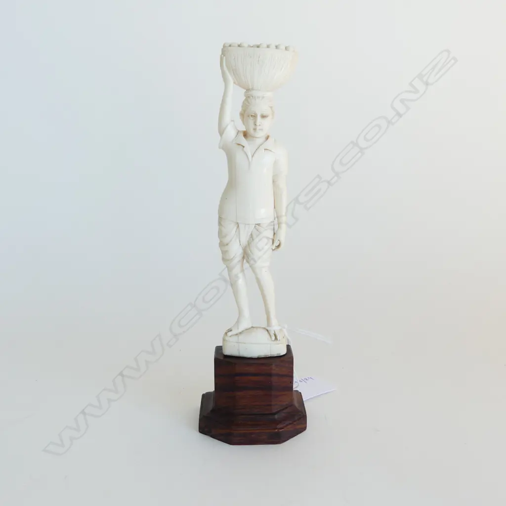 BURMESE IVORY FIGURE WITH BASKET OF FRUIT ON HEAD H190MM Image 1++