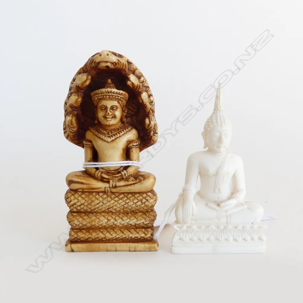 2 CARVED IVORY BUDDHA H85MM TALLEST Image 1++