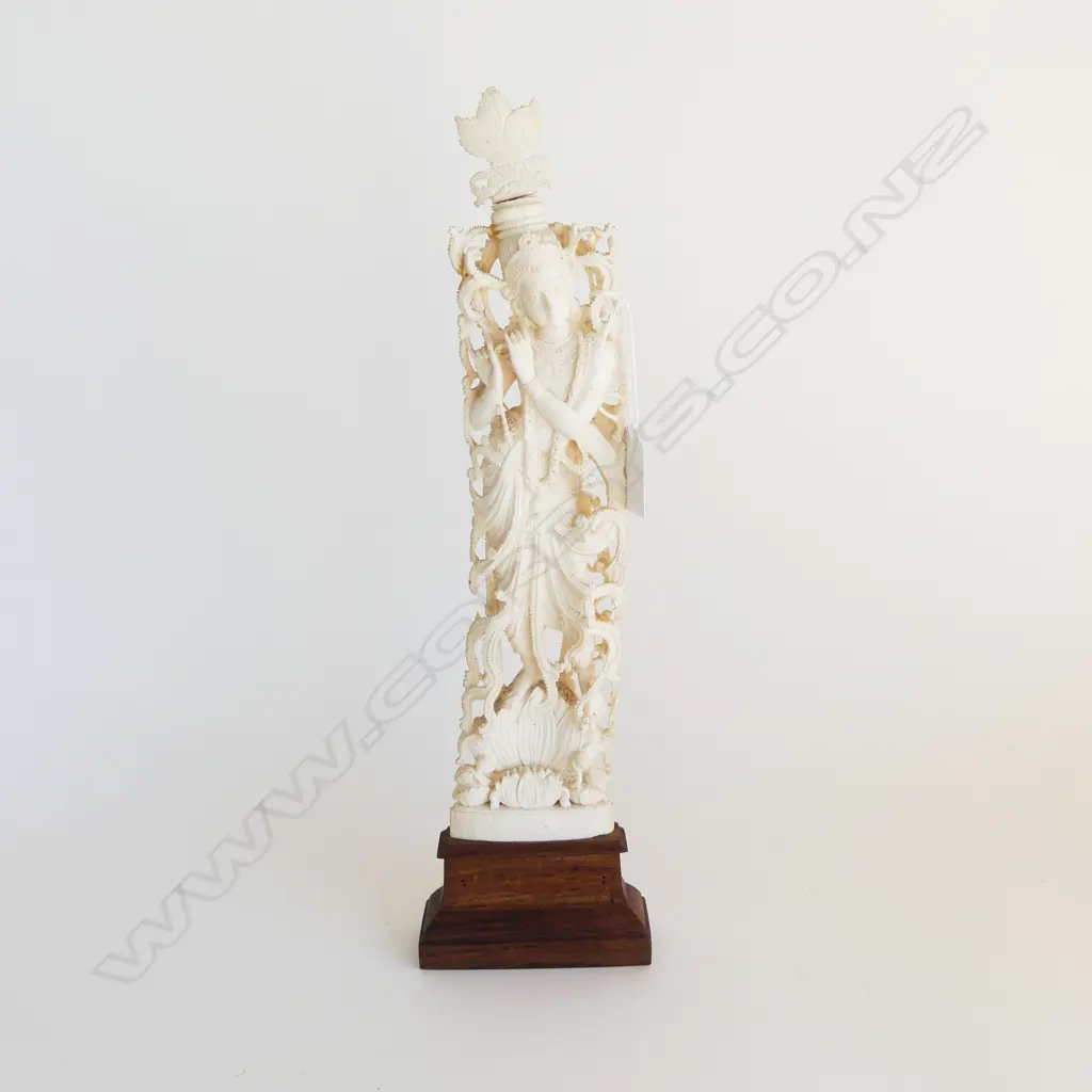INDIAN CARVED IVORY FIGURE ON STAND H355MM Image 1++