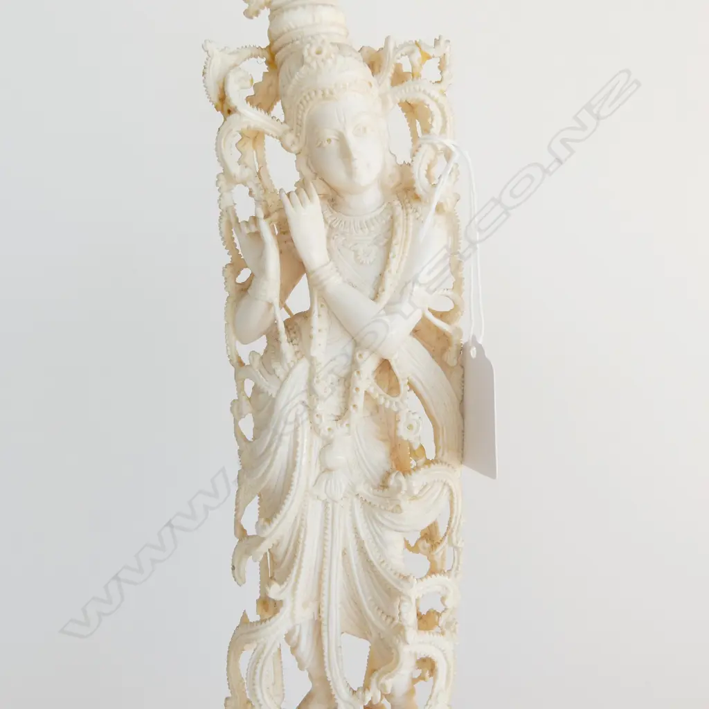 INDIAN CARVED IVORY FIGURE ON STAND H355MM Image 1++