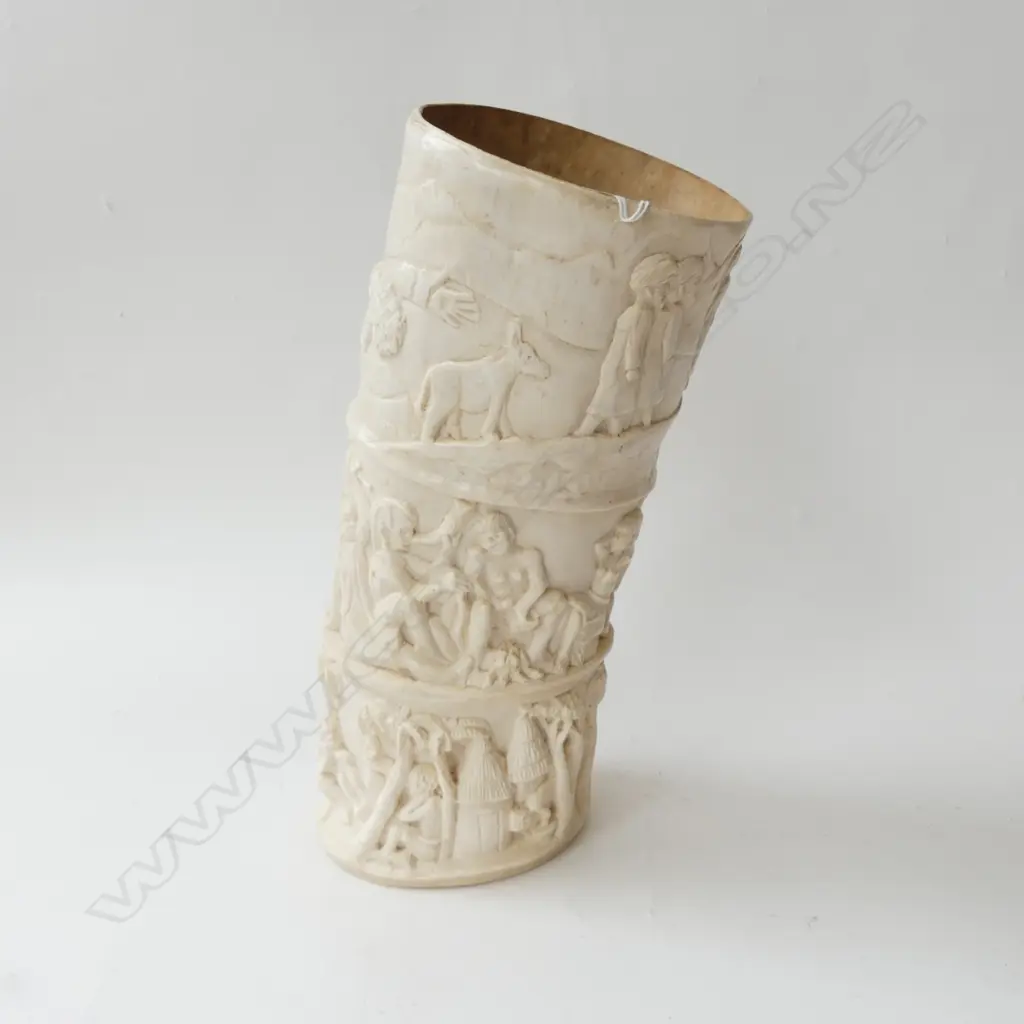 LARGE AFRICAN IVORY CARVED TUSK SECTION H320MM Image 1++