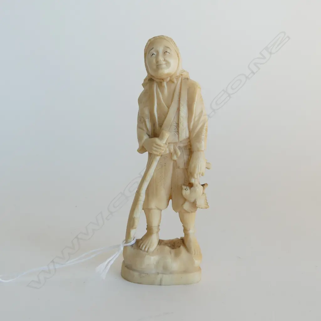 JAPANESE MARINE IVORY CARVED  BIRD HUNTER H150MM Image 1++