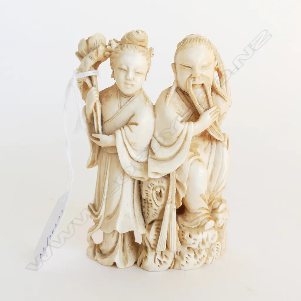 CHINESE IVORY CARVING  OLD  COUPLE H100MM Image 1++