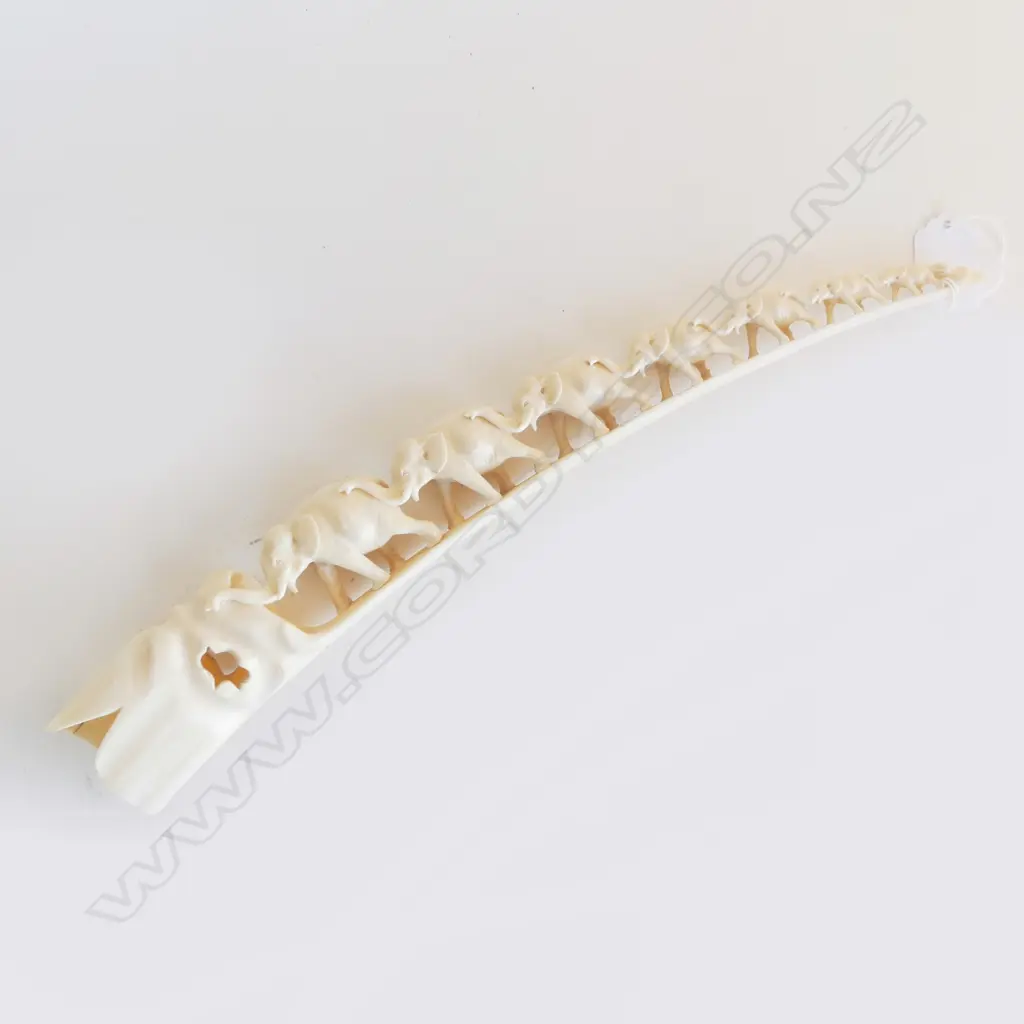 CARVED IVORY TUSK AS ELEPHANT BRIDGE L360MM Image 1++