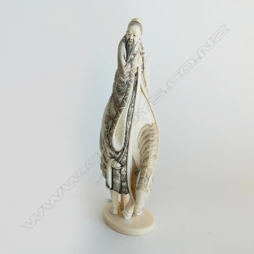 SIGNED MARINE IVORY  SAGE ON HORSE BACK H220MM Image 1++
