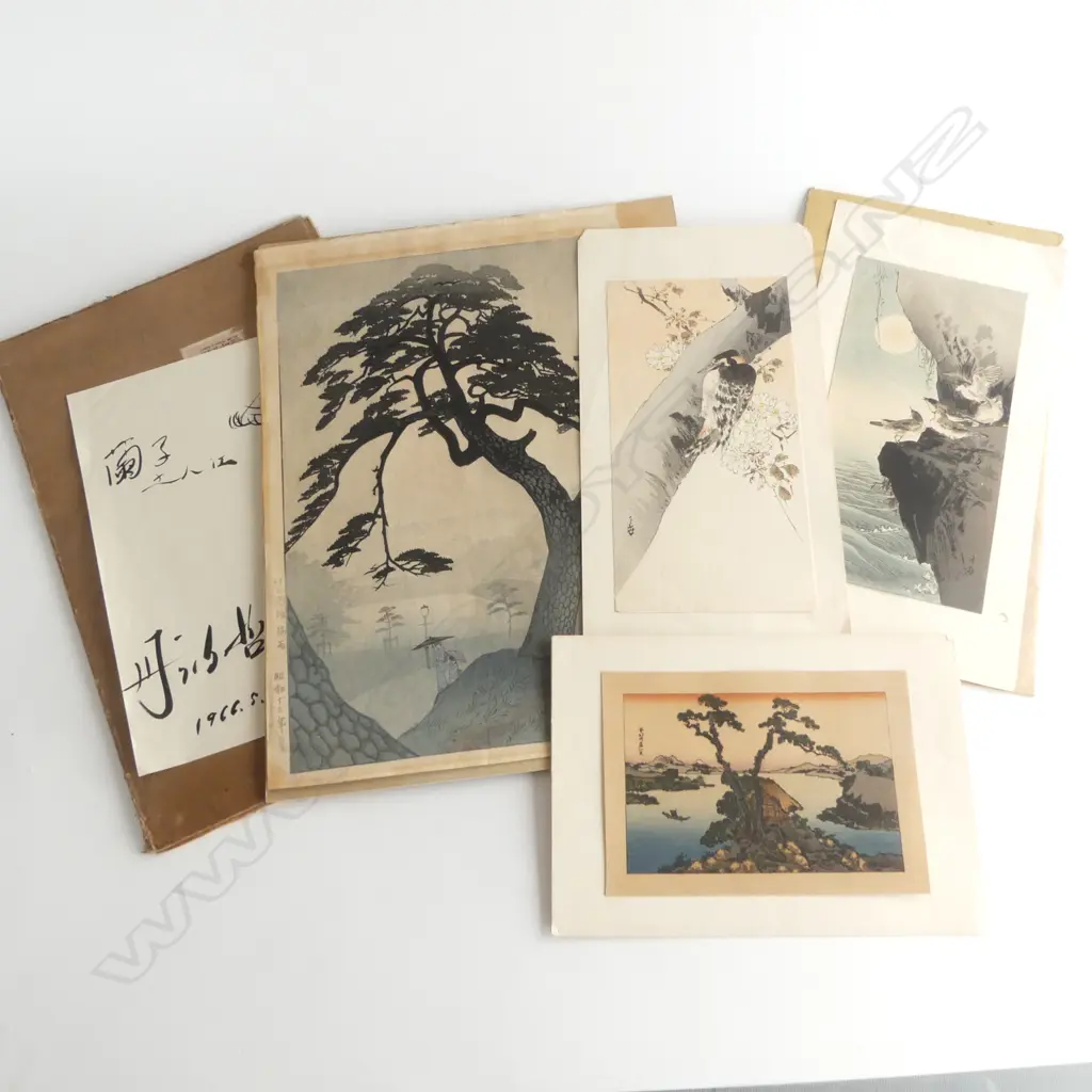 5 JAPANESE WOODCUT PRINTS; SHIRO KASAMATSU, LONE PINE, 385x255mm Image 1++