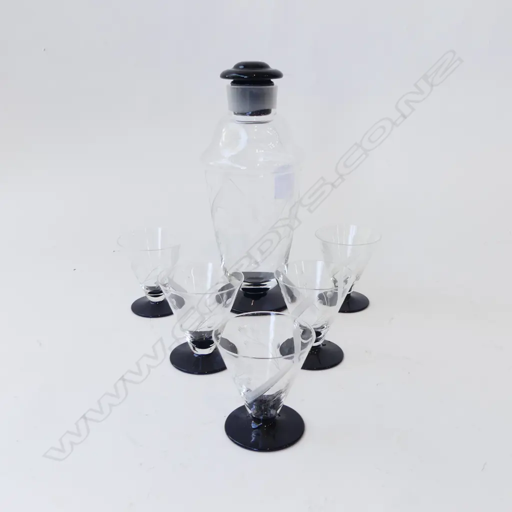 ART DECO DECANTER H.225mm & 5 GLASSES Image 1++