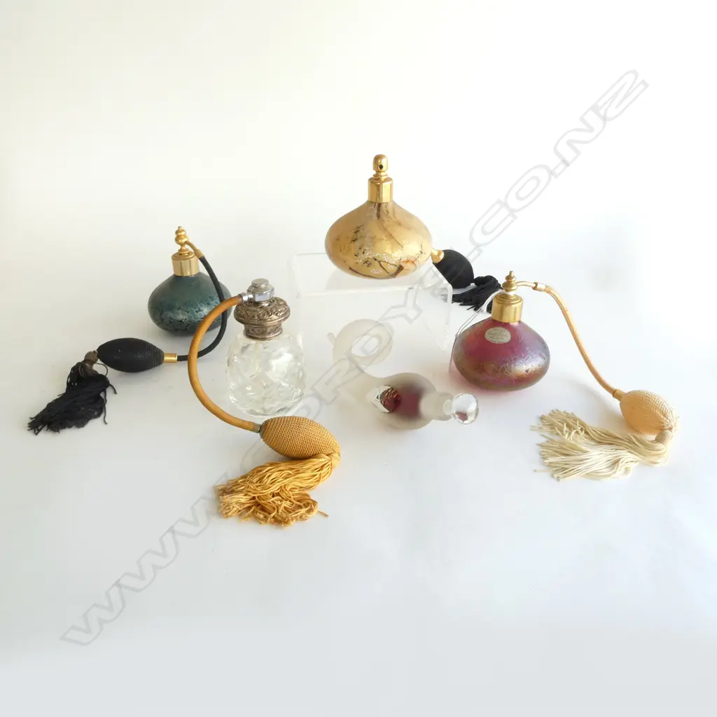 5 PERFUME BOTTLES; 2 ROYAL BRIERLEY, 1 w. STG CAP L.200mm Image 1++