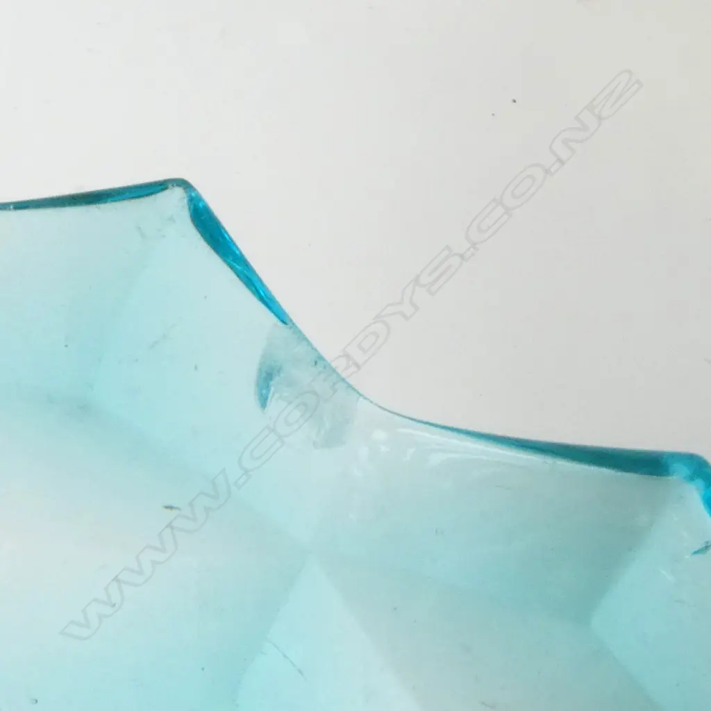 LG BLUE URANIUM GLASS SQUARE BOWL, 280x280mm, flaws in glass Image 1++