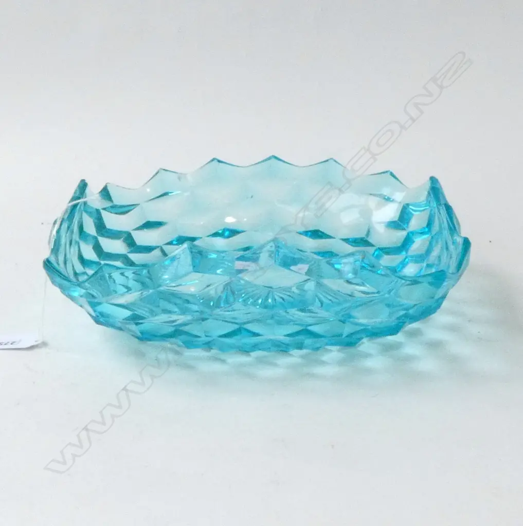LG BLUE URANIUM GLASS SQUARE BOWL, 280x280mm, flaws in glass Image 1++