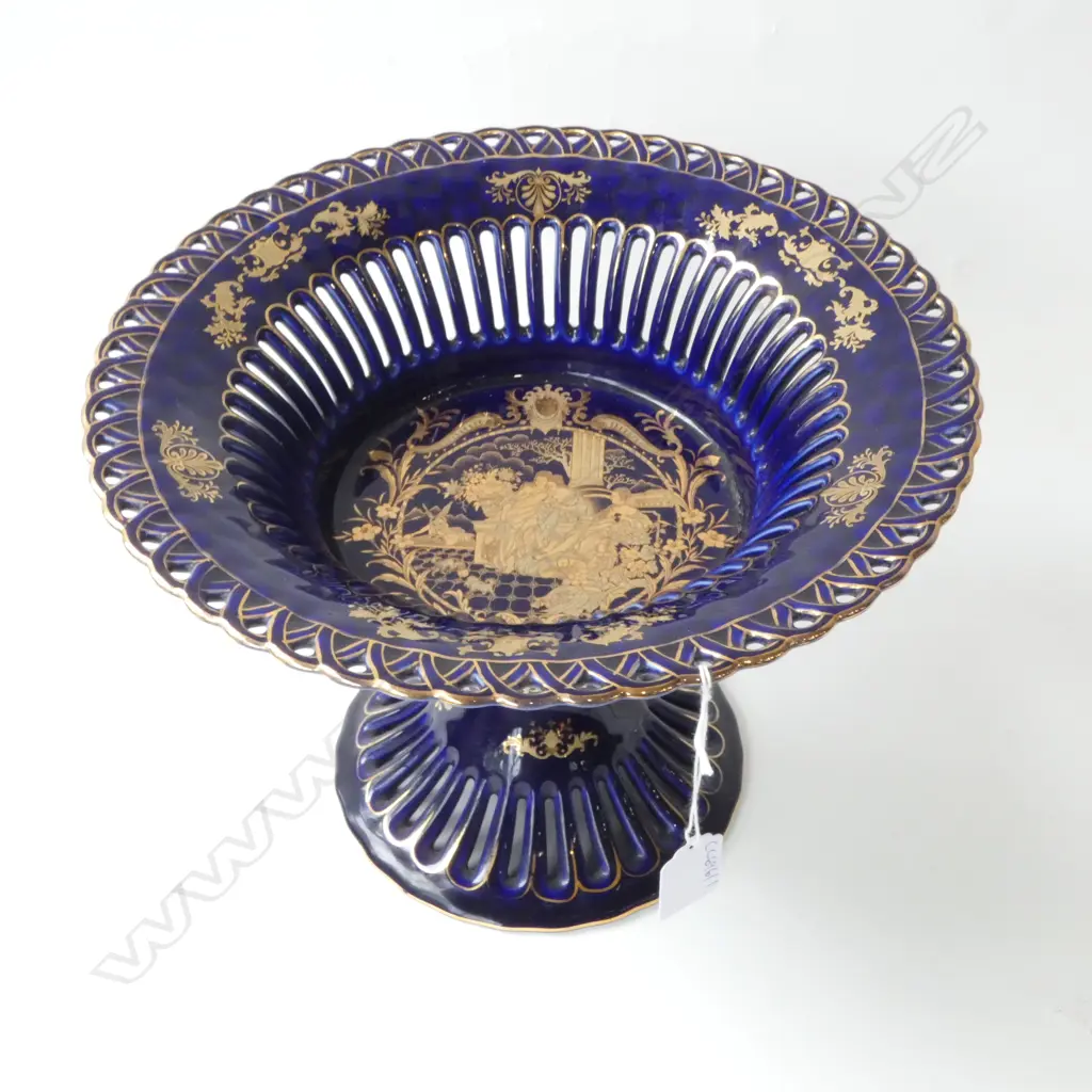 COBALT & GOLD PIERCED COMPORT H.220mm, 300mm dia Image 1++