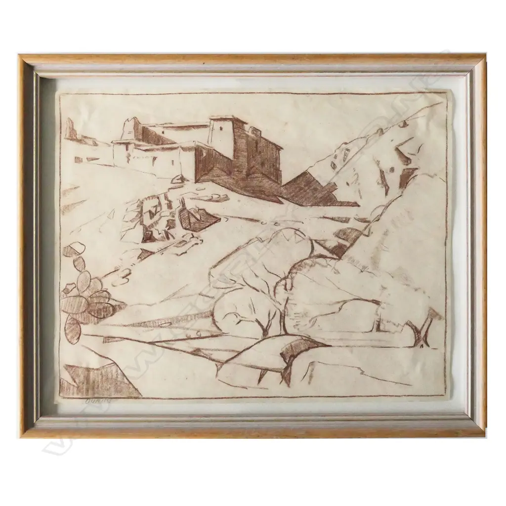 JOHN WEEKS - OURIKI MOROCCO - CONTE ON PAPER 210 X 270MM Image 1++