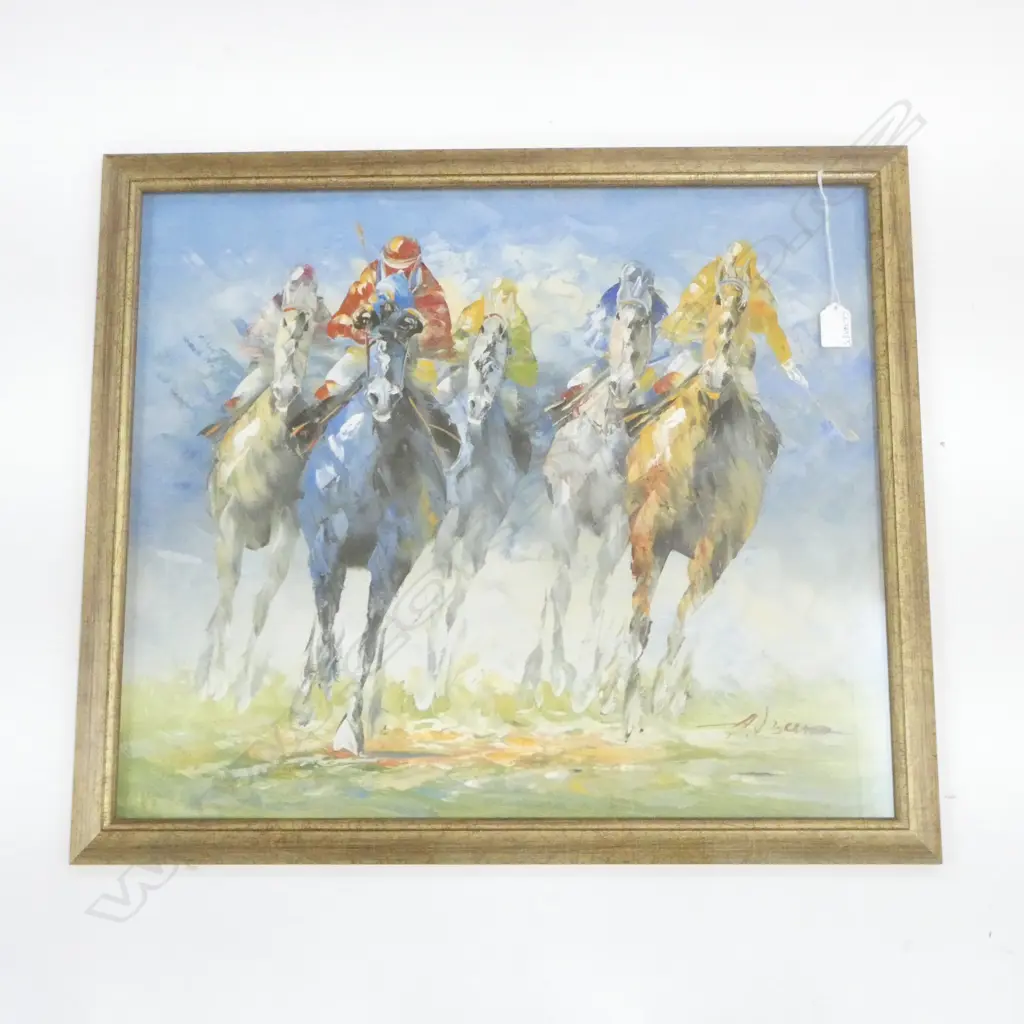 ANTHONY VECCIO HORSE RACING ARTWORK, ACRYLIC ON CANVAS 510x600mm Image 1++