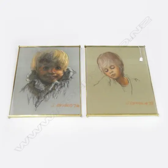 2 SIGNED HEAVY FRAMED PASTEL PORTRAITS 590x480mm