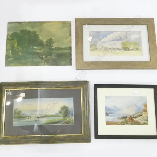 4 ARTWORKS: Attributed J.B.C. Hoyte w/c 195 x 290. H.B. DAVIS, 1924, WATERCOLOUR, 180x400mm, w. 1 x ORIGINAL W/C & PRINT