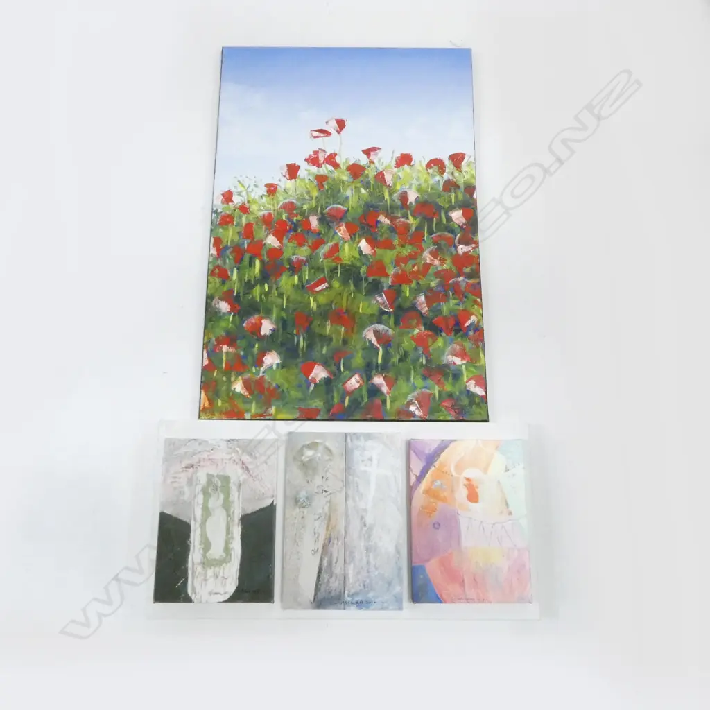 2 ITEMS INDISTINCTLY SIGNED, POPPY FIELD ACRYLIC ON CANVAS 910x600mm, & PRINT Image 1++