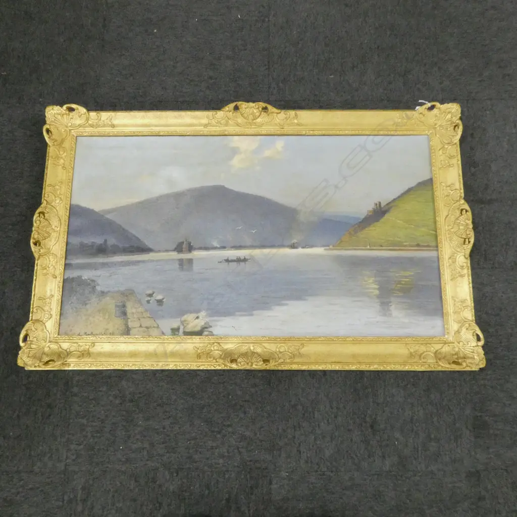 Oil on canvas River Rhein, 56cm by 101 cm. Signed "A. Makowitzki"  dated "28 Image 1++