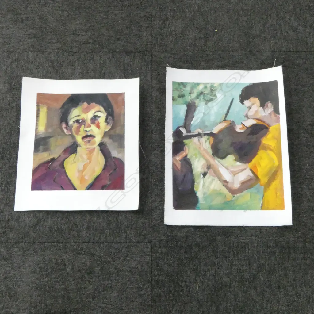 GLENYS CULLIMORE 2014 ARCYLIC ON CANVAS “CONTEMPLATION”, & VIOLIN PLAYER UNFRAMED 340X300MM AND 405X305MM  Image 1++