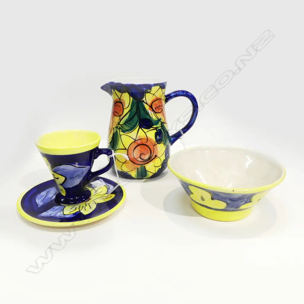 CHRISTINE HARRIS CUP & SAUCER, NZ POTTERY JUG & OTHER H.170mm Image 1++