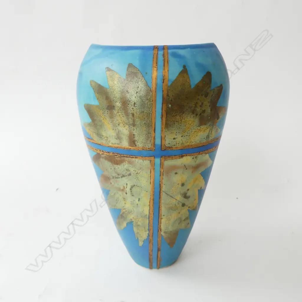 PATTI MEADS (1959-2013) POTTERY VASE; Blue glaze w. gold paint, H.190mm Image 1++