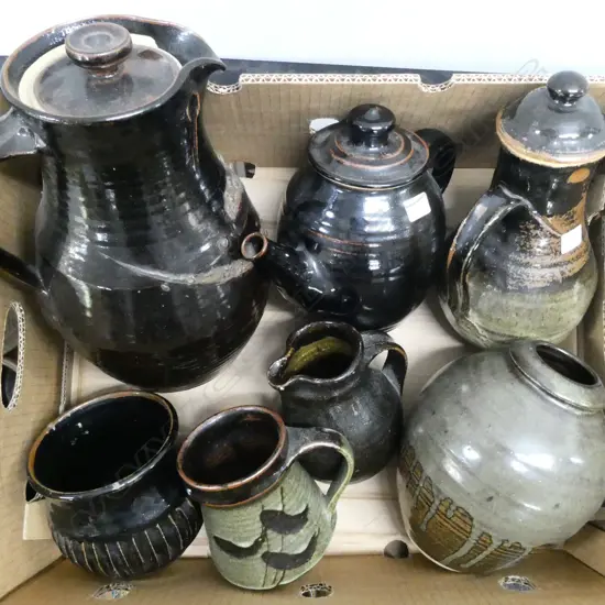 7 ASST PCES NZ POTTERY; DON THORNLY (1936-1989) FATSO (CHIPS), LARGE MARKED JUG H300mm etc