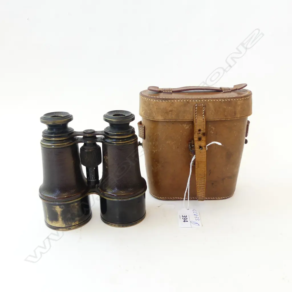 EARLY WWI-PERIOD LEATHER COVERED CASED BINOCULARS BY DOLLOND OF LONDON (inscribed), L.145mm (extended) Image 1++