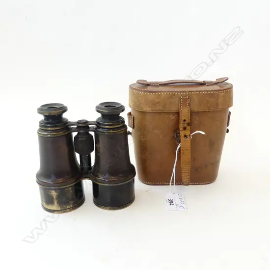 EARLY WWI-PERIOD LEATHER COVERED CASED BINOCULARS BY DOLLOND OF LONDON (inscribed), L.145mm (extended)