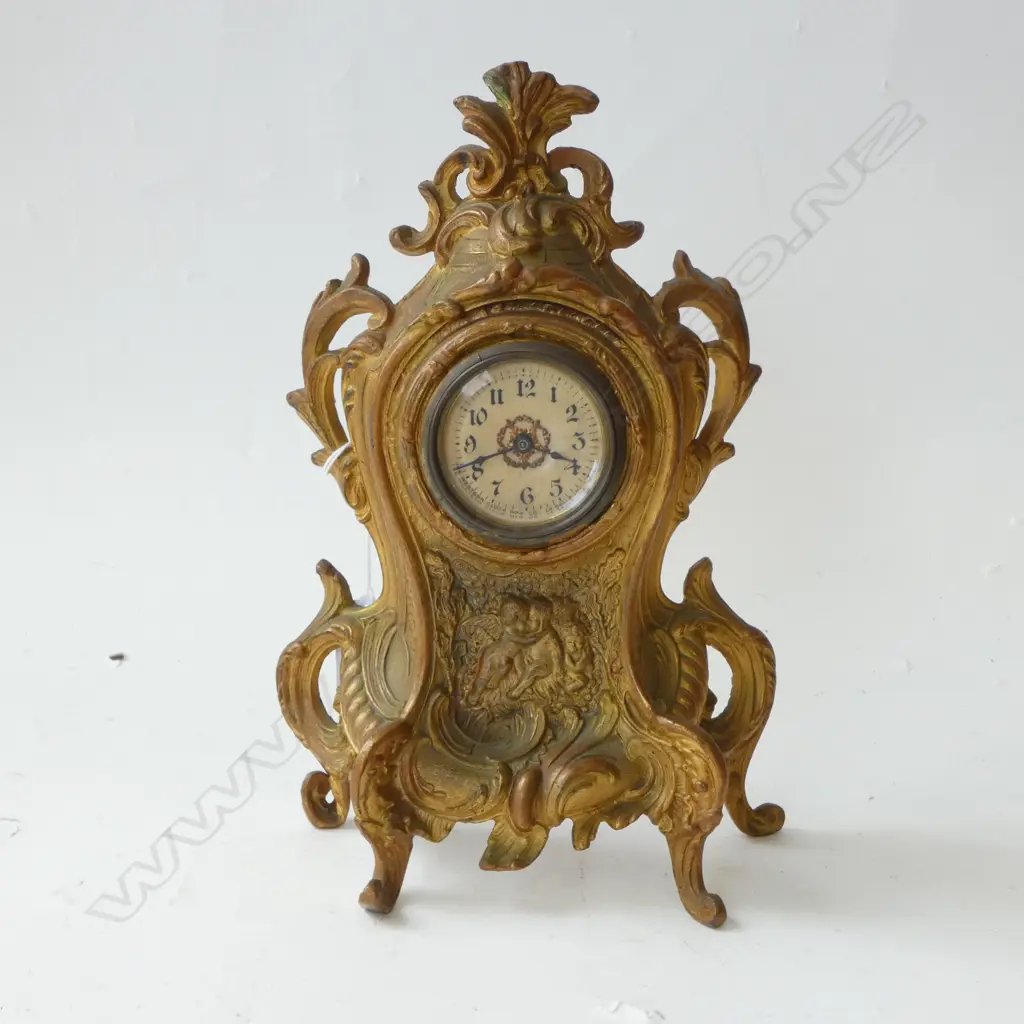 EARLY 20thC AMERICAN CLOCK IN ORNATE GILT METAL FRAME H.255mm Image 1++