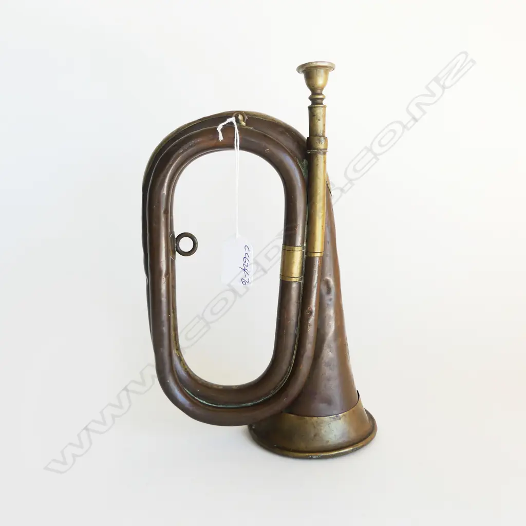 OLD COPPER & BRASS BUGLE 'Made Specially for J W Copithorne The Golden Horn Wellington N.Z.'  Image 1++