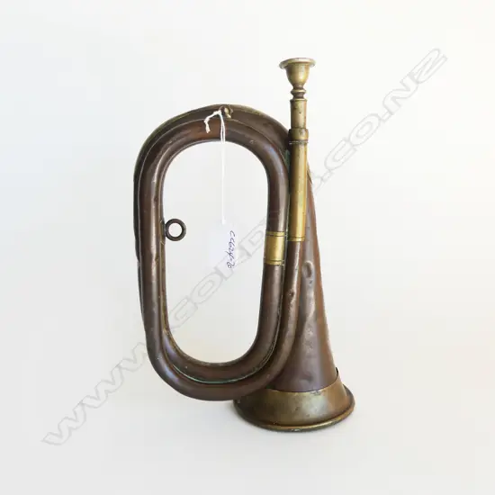 OLD COPPER & BRASS BUGLE 'Made Specially for J W Copithorne The Golden Horn Wellington N.Z.' 