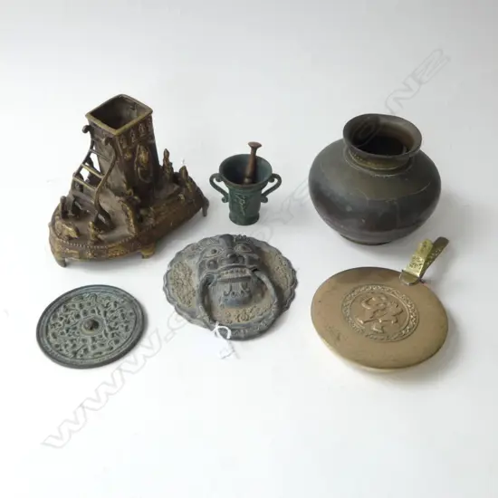 6 ASST. ORIENTAL BRONZE PCES, CAPTURED RING HANDLE 150mm dia, ETC