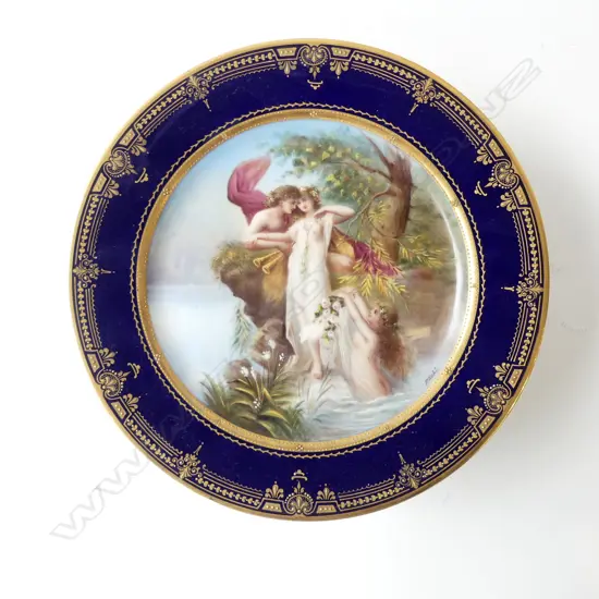ROYAL VIENNA TAZZA HAND PAINTED (F. KOHL) w. NAKED MAIDENS 230mm dia