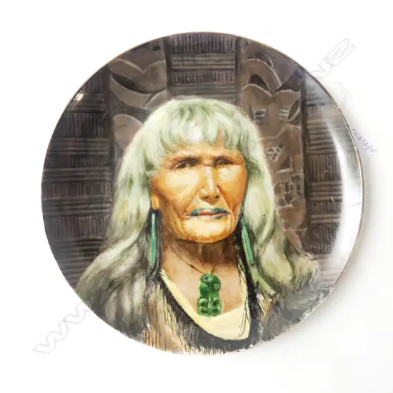 MAORI PLATE ‘HANDPAINTED BY R.BOWLER 1982 FROM A PAINTING BY GOLDIE SOPHIA GREY’, D.260MM