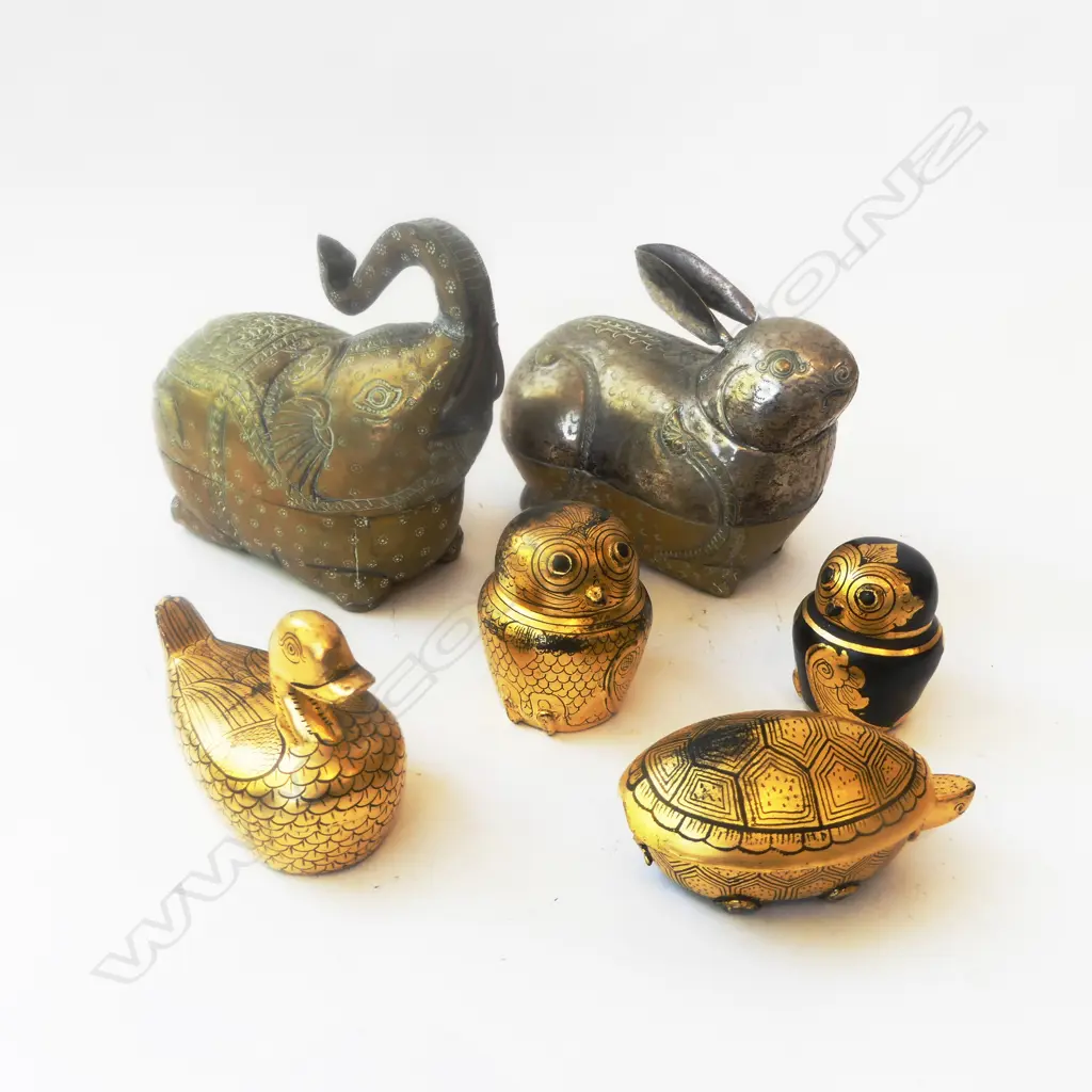 2 METAL ANIMAL CONTAINERS H.155mm + 4 GOLD LACQUER ANIMAL CONTAINERS Image 1++