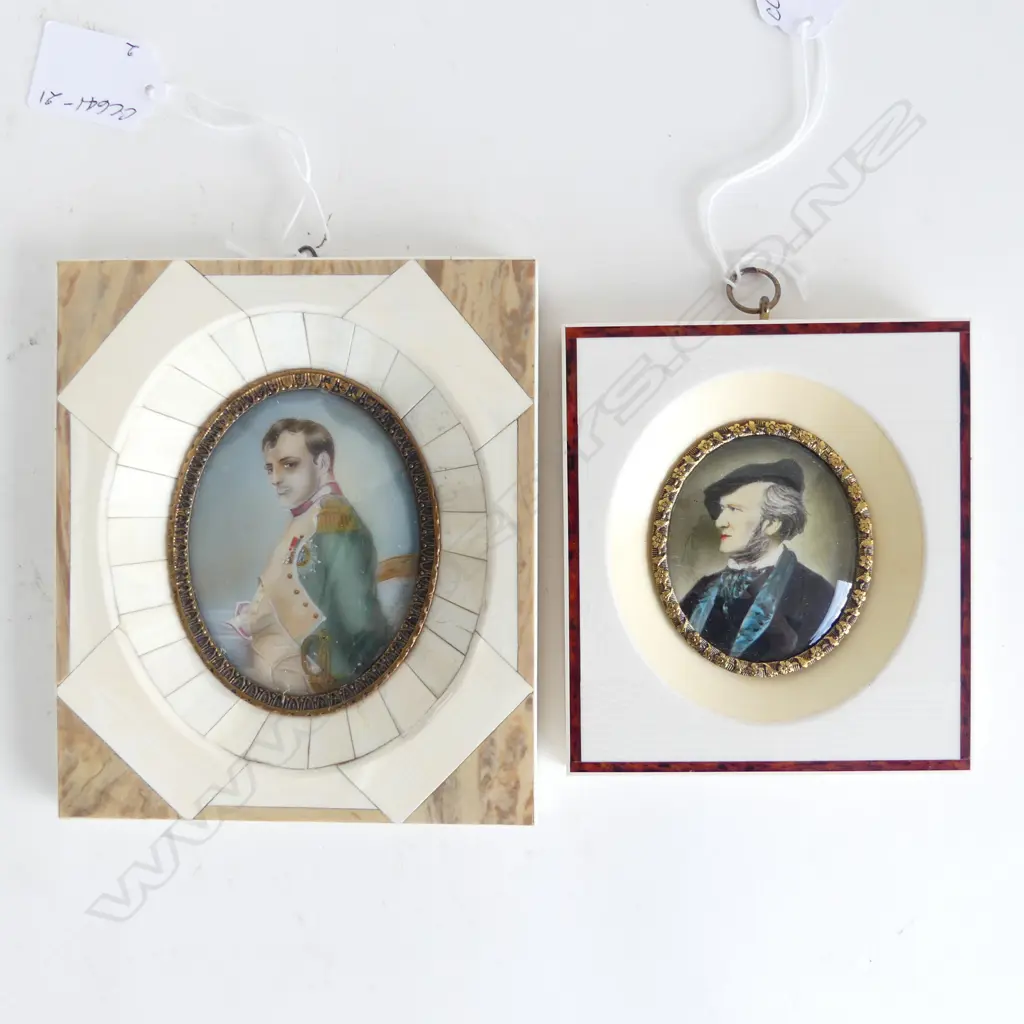 2 IVORY FRAMED MINATURE PAINTINGS, 1 of BONAPARTE, H.120x100mm & 150x120mm Image 1++