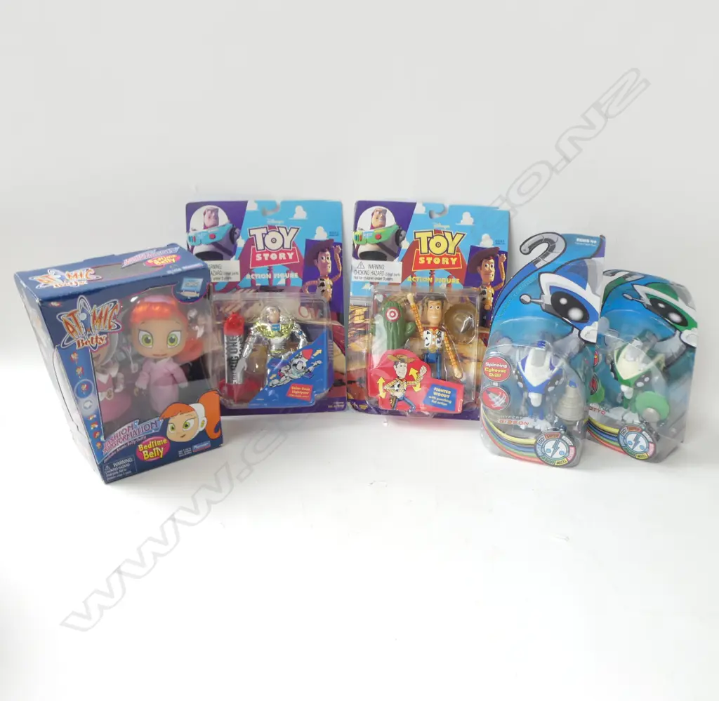5 UNOPENED BOXES 90's MOVIE/TV TOYS INCLDS; TOY STORY WOODY & BUZZ, ATOMIC BETTY & HYPERFORCE FIGURES Image 1++