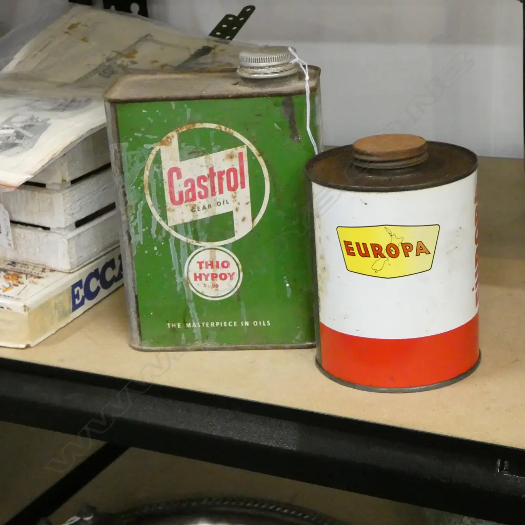 2 MOTOR OIL CANS, EUROPA & CASTROL H.195mm Image 1++