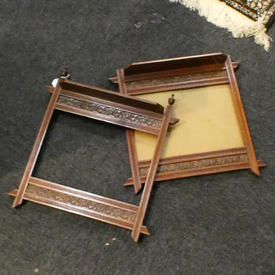 TWO EDWARDIAN FRAMES REEDED AND FLORAL  DETAIL, ONE GLAZED WITH FINIALS 450X380mm