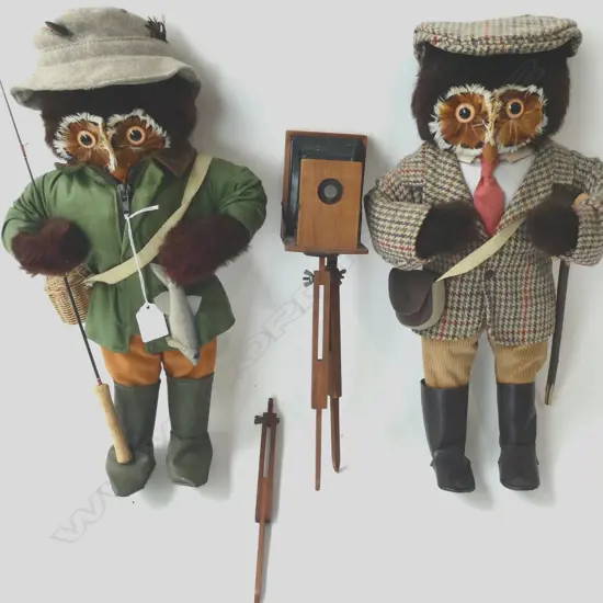 2 OWL DOLLS; FISHERMAN & PHOTOGRAPHER H.400mm